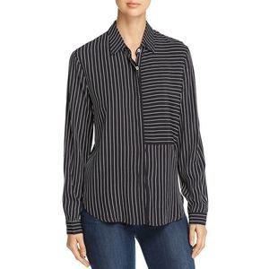 Three Dots Striped Button Front Shirt Tunic Blouse Top Black & White sz L